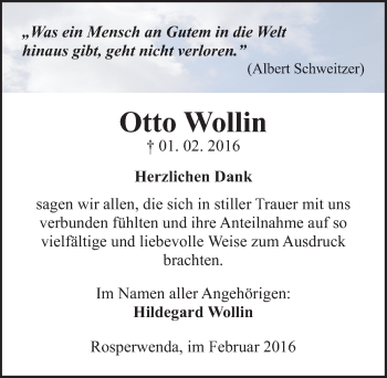 Traueranzeige von Otto Wollin von Mitteldeutsche Zeitung Sangerhausen