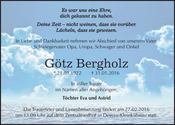 Traueranzeige von Götz Bergholz von Mitteldeutsche Zeitung Dessau-Roßlau