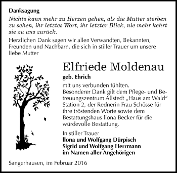 Traueranzeige von Elfriede Moldenau von Mitteldeutsche Zeitung Sangerhausen