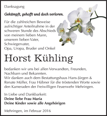 Traueranzeige von Horst Kühling von Mitteldeutsche Zeitung Aschersleben