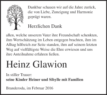 Traueranzeige von Heinz Glawion von WVG - Wochenspiegel NMB / WSF / ZTZ
