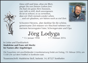 Traueranzeige von Jörg Lodyga von Mitteldeutsche Zeitung Zeitz