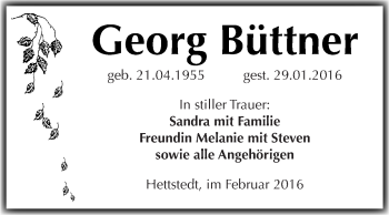 Traueranzeige von Georg Büttner von Super Sonntag Quedlinburg