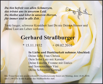 Traueranzeige von Gerhard Straßburger von Mitteldeutsche Zeitung Halle/Saalkreis