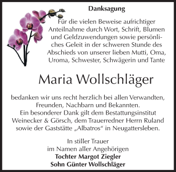 Traueranzeige von Maria Wollschläger von Mitteldeutsche Zeitung Bernburg