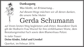 Traueranzeige von Gerda Schumann von WVG - Wochenspiegel Merseburg