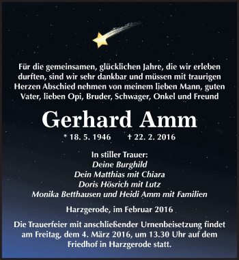 Traueranzeige von Gerhard Amm von Mitteldeutsche Zeitung Quedlinburg