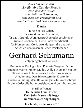 Traueranzeige von Gerhard Schumann von Mitteldeutsche Zeitung Naumburg/Nebra