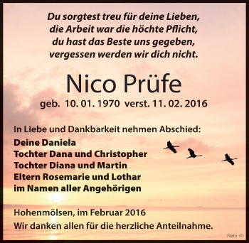 Traueranzeige von Nico Prüfe von Mitteldeutsche Zeitung Weißenfels