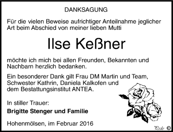 Traueranzeige von Ilse Keßner von Mitteldeutsche Zeitung Weißenfels