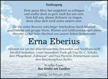 Traueranzeige von Erna Eberius von WVG - Wochenspiegel Dessau / Köthen