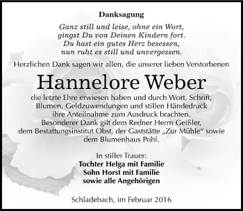 Traueranzeige von Hannelore Weber von Mitteldeutsche Zeitung Merseburg/Querfurt