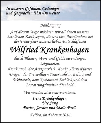 Traueranzeige von Wilfried Krankenhagen von Super Sonntag SGH Mansf. Land