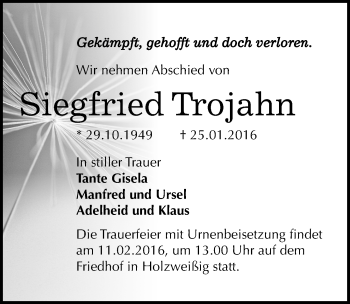 Traueranzeige von Siegfried Trojahn von Mitteldeutsche Zeitung Bitterfeld