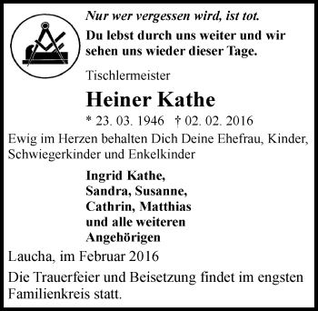 Traueranzeige von Heiner Kathe von Mitteldeutsche Zeitung Naumburg/Nebra