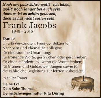 Traueranzeige von Frank Jacobs von Mitteldeutsche Zeitung Weißenfels