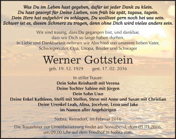 Traueranzeige von Werner Gottstein von Mitteldeutsche Zeitung Naumburg/Nebra