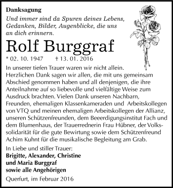 Traueranzeige von Rolf Burggraf von Mitteldeutsche Zeitung Merseburg/Querfurt