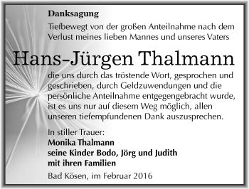 Traueranzeige von Hans-Jürgen Thalmann von Mitteldeutsche Zeitung Naumburg/Nebra
