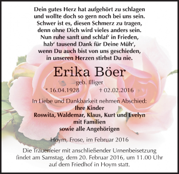 Traueranzeige von Erika Böer von Mitteldeutsche Zeitung Aschersleben