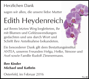 Traueranzeige von Edith Heydenreich von Super Sonntag Zeitz
