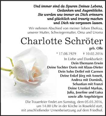Traueranzeige von Charlotte Schröter von Mitteldeutsche Zeitung Dessau-Roßlau