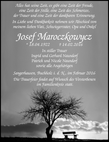 Traueranzeige von Josef Maroczkowycz von Mitteldeutsche Zeitung Sangerhausen