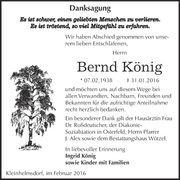 Traueranzeige von Bernd König von Super Sonntag Zeitz