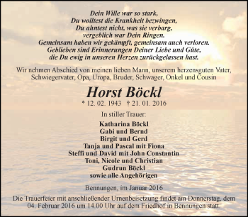 Traueranzeige von Horst Böckl von WVG - Wochenspiegel SGH