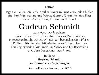 Traueranzeige von Gudrun Schmidt von Mitteldeutsche Zeitung Dessau-Roßlau