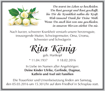 Traueranzeige von Rita König von Mitteldeutsche Zeitung Merseburg/Querfurt