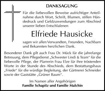 Traueranzeige von Elfriede Hausicke von Mitteldeutsche Zeitung Dessau-Roßlau