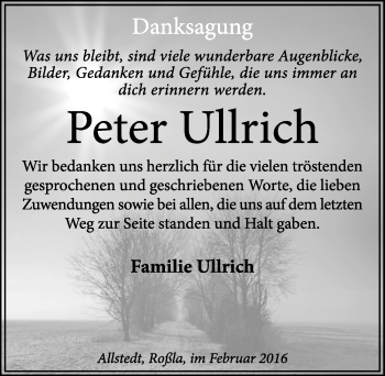 Traueranzeige von Peter Ullrich von Mitteldeutsche Zeitung Sangerhausen