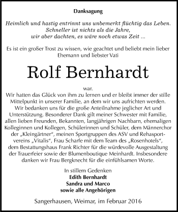 Traueranzeige von Rolf Bernhardt von Mitteldeutsche Zeitung Sangerhausen