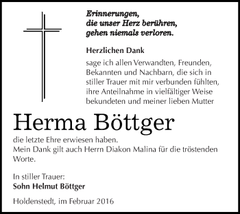 Traueranzeige von Herma Böttger von Super Sonntag SGH Mansf. Land