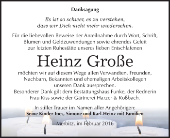 Traueranzeige von Heinz Große von Mitteldeutsche Zeitung Halle/Saalkreis