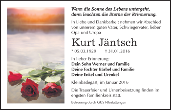 Traueranzeige von Kurt Jäntsch von Mitteldeutsche Zeitung Köthen