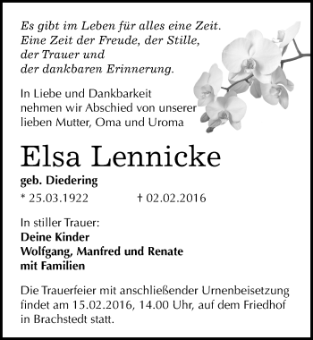 Traueranzeige von Elsa Lennicke von Mitteldeutsche Zeitung Halle/Saalkreis