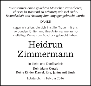 Traueranzeige von Heidrun Zimmermann von WVG - Wochenspiegel NMB / WSF / ZTZ