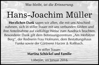 Traueranzeige von Hans-Joachim Müller von Mitteldeutsche Zeitung Halle/Saalkreis