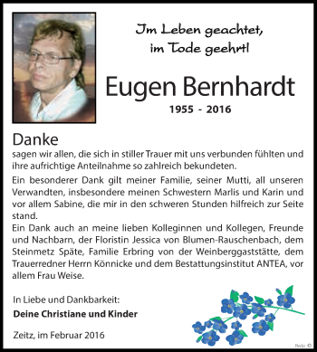 Traueranzeige von Eugen Bernhardt von Super Sonntag Zeitz