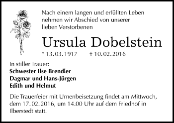 Traueranzeige von Ursula Dobelstein von Mitteldeutsche Zeitung Bernburg