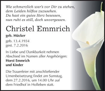 Traueranzeige von Christel Emmrich von Mitteldeutsche Zeitung Halle/Saalkreis