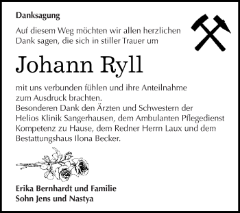Traueranzeige von Johann Ryll von Super Sonntag SGH Mansf. Land