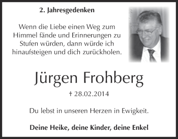 Traueranzeige von Jürgen Frohberg von WVG - Wochenspiegel Dessau / Köthen