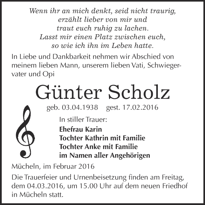  Traueranzeige für Günter Scholz vom 24.02.2016 aus WVG - Wochenspiegel Merseburg