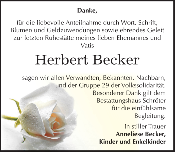 Traueranzeige von Herbert Becker von Mitteldeutsche Zeitung Dessau-Roßlau