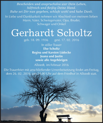 Traueranzeige von Gerhardt Scholtz von Mitteldeutsche Zeitung Sangerhausen