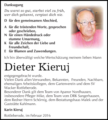 Traueranzeige von Dieter Kieruj von Super Sonntag SGH Mansf. Land