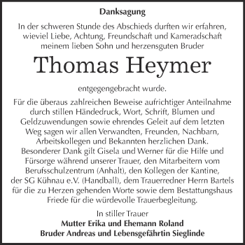 Traueranzeige von Thomas Heymer von WVG - Wochenspiegel Dessau / Köthen